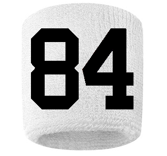 Number 84 Custom White w/ Black #'s Sweatband Wristband Embroidered Stitched