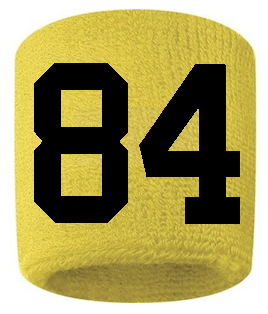 Number 84 Custom Yellow w/ Black #'s Sweatband Wristband Embroidered Stitched