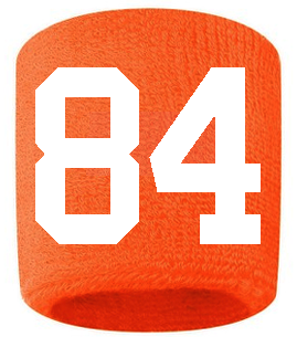 Number 84 Custom Orange w/ White #'s Sweatband Wristband Embroidered Stitched