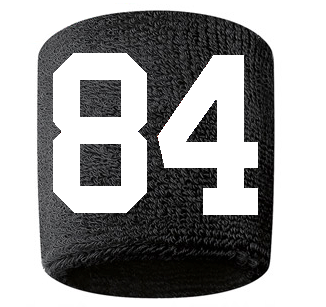 Number 84 Custom Black w/ White #'s Sweatband Wristband Embroidered Stitched