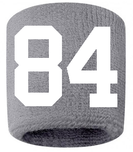 Number 84 Custom Gray w/ White #'s Sweatband Wristband Embroidered Stitched