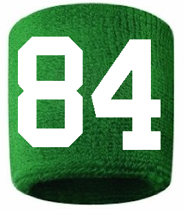 Number 84 Custom Green w/ White #'s Sweatband Wristband Embroidered Stitched