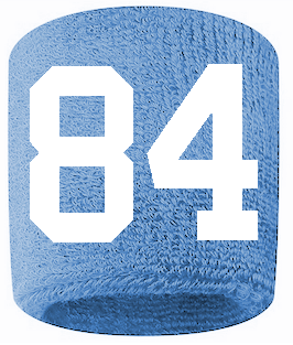 Number 84 Custom Light Blue w/ White #'s Sweatband Wristband Embroidered Stitched