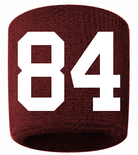 Number 84 Custom Maroon w/ White #'s Sweatband Wristband Embroidered Stitched