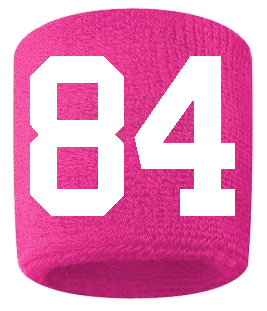 Number 84 Custom Hot Pink w/ White #'s Sweatband Wristband Embroidered Stitched