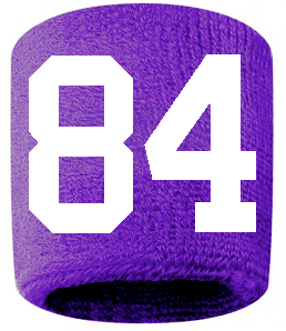 Number 84 Custom Purple w/ White #'s Sweatband Wristband Embroidered Stitched