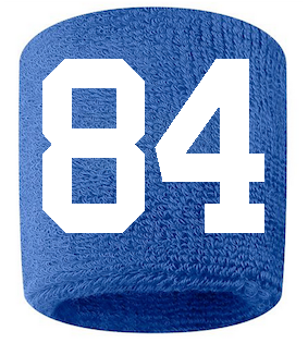 Number 84 Custom Royal Blue w/ White #'s Sweatband Wristband Embroidered Stitched