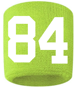 Number 84 Custom Volt Neon Lime Green w/ White #'s Sweatband Wristband Embroidered Stitched