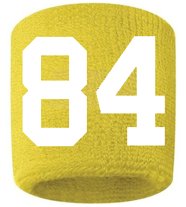 Number 84 Custom Yellow w/ White #'s Sweatband Wristband Embroidered Stitched