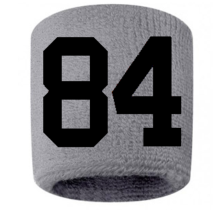 Number 84 Custom Gray w/ Black #'s Sweatband Wristband Embroidered Stitched