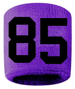 Number 85 Custom Purple w/ Black #'s Sweatband Wristband Embroidered Stitched