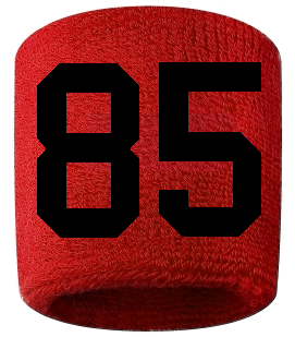 Number 85 Custom Red w/ Black #'s Sweatband Wristband Embroidered Stitched