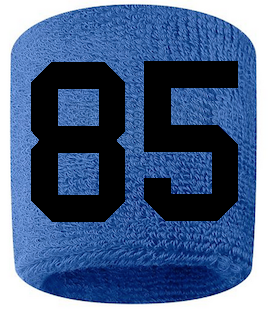 Number 85 Custom Royal Blue w/ Black #'s Sweatband Wristband Embroidered Stitched