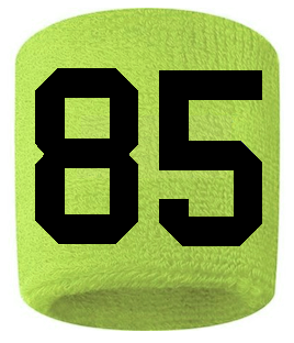 Number 85 Custom Volt Neon Lime Green w/ Black #'s Sweatband Wristband Embroidered Stitched