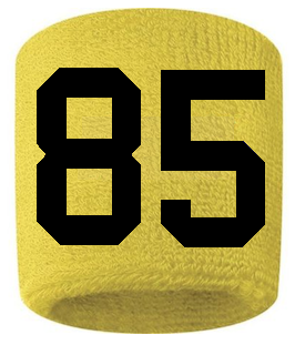 Number 85 Custom Yellow w/ Black #'s Sweatband Wristband Embroidered Stitched