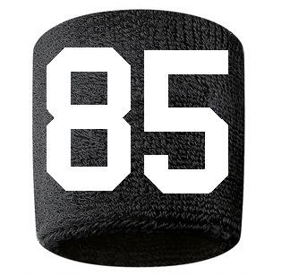 Number 85 Custom Black w/ White #'s Sweatband Wristband Embroidered Stitched