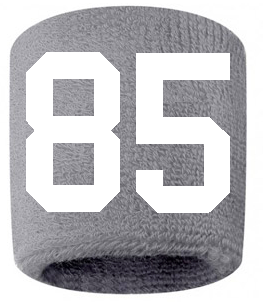 Number 85 Custom Gray w/ White #'s Sweatband Wristband Embroidered Stitched