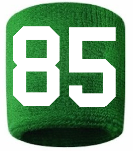 Number 85 Custom Green w/ White #'s Sweatband Wristband Embroidered Stitched