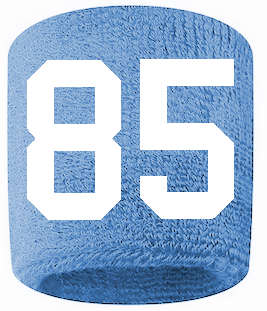 Number 85 Custom Light Blue w/ White #'s Sweatband Wristband Embroidered Stitched