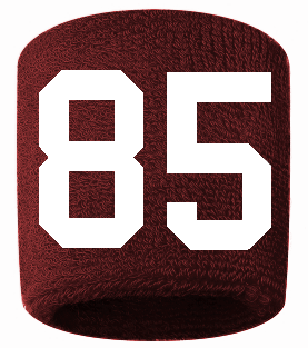 Number 85 Custom Maroon w/ White #'s Sweatband Wristband Embroidered Stitched