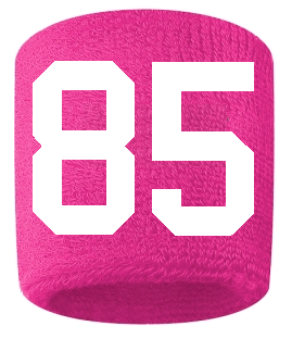 Number 85 Custom Hot Pink w/ White #'s Sweatband Wristband Embroidered Stitched