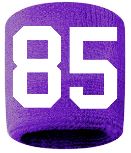Number 85 Custom Purple w/ White #'s Sweatband Wristband Embroidered Stitched