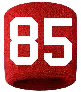 Number 85 Custom Red w/ White #'s Sweatband Wristband Embroidered Stitched