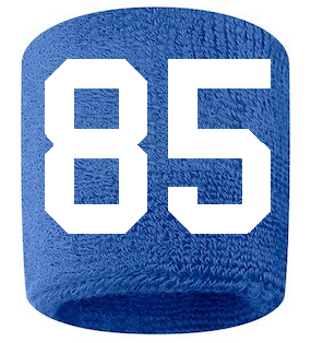 Number 85 Custom Royal Blue w/ White #'s Sweatband Wristband Embroidered Stitched