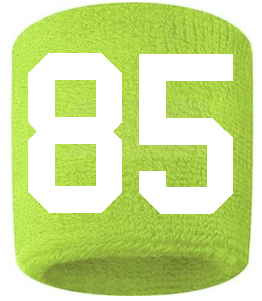Number 85 Custom Volt Neon Lime Green w/ White #'s Sweatband Wristband Embroidered Stitched