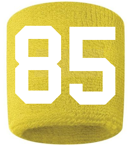 Number 85 Custom Yellow w/ White #'s Sweatband Wristband Embroidered Stitched