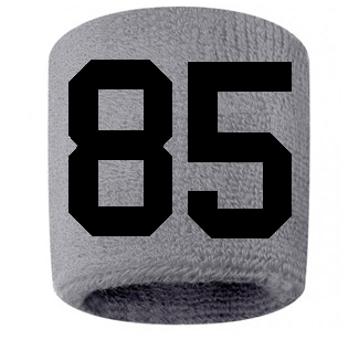 Number 85 Custom Gray w/ Black #'s Sweatband Wristband Embroidered Stitched