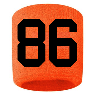 Number 86 Custom Orange w/ Black #'s Sweatband Wristband Embroidered Stitched