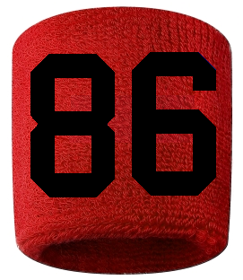 Number 86 Custom Red w/ Black #'s Sweatband Wristband Embroidered Stitched
