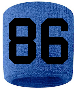 Number 86 Custom Royal Blue w/ Black #'s Sweatband Wristband Embroidered Stitched
