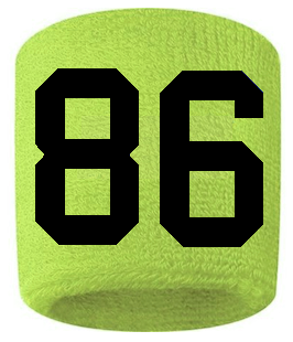Number 86 Custom Volt Neon Lime Green w/ Black #'s Sweatband Wristband Embroidered Stitched