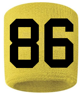 Number 86 Custom Yellow w/ Black #'s Sweatband Wristband Embroidered Stitched