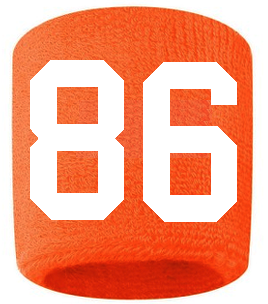 Number 86 Custom Orange w/ White #'s Sweatband Wristband Embroidered Stitched