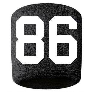 Number 86 Custom Black w/ White #'s Sweatband Wristband Embroidered Stitched