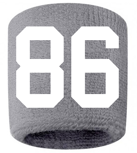 Number 86 Custom Gray w/ White #'s Sweatband Wristband Embroidered Stitched