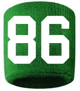 Number 86 Custom Green w/ White #'s Sweatband Wristband Embroidered Stitched