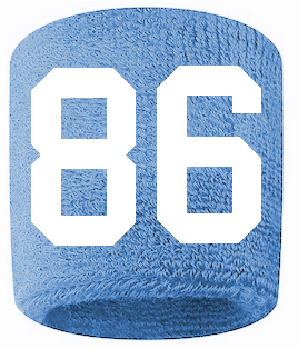 Number 86 Custom Light Blue w/ White #'s Sweatband Wristband Embroidered Stitched