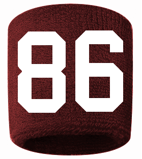 Number 86 Custom Maroon w/ White #'s Sweatband Wristband Embroidered Stitched