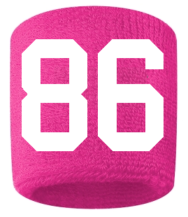 Number 86 Custom Hot Pink w/ White #'s Sweatband Wristband Embroidered Stitched
