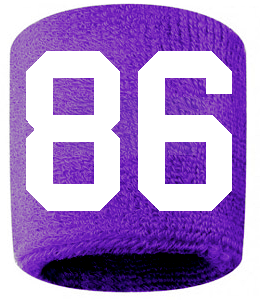 Number 86 Custom Purple w/ White #'s Sweatband Wristband Embroidered Stitched