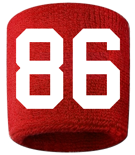 Number 86 Custom Red w/ White #'s Sweatband Wristband Embroidered Stitched