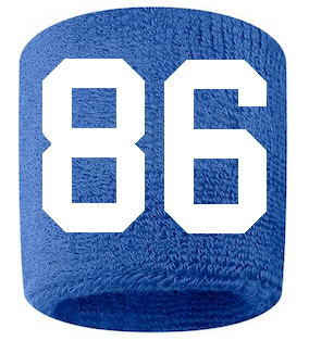 Number 86 Custom Royal Blue w/ White #'s Sweatband Wristband Embroidered Stitched - SportsJewelryProShop