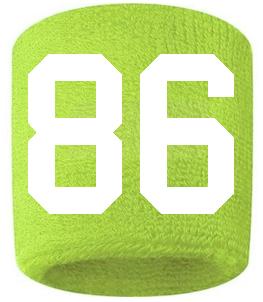 Number 86 Custom Volt Neon Lime Green w/ White #'s Sweatband Wristband Embroidered Stitched