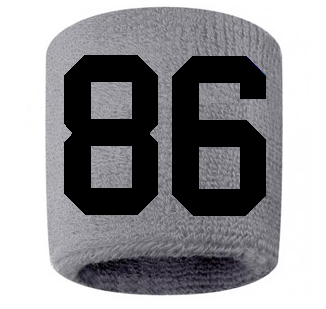 Number 86 Custom Gray w/ Black #'s Sweatband Wristband Embroidered Stitched