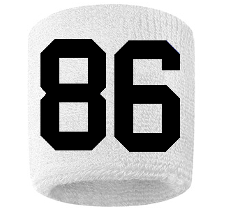 Number 86 Custom White w/ Black #'s Sweatband Wristband Embroidered Stitched