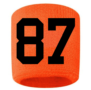 Number 87 Custom Orange w/ Black #'s Sweatband Wristband Embroidered Stitched
